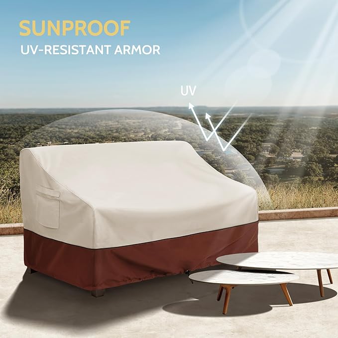 COSFLY Patio Furniture Covers Waterproof for Sofa, Outdoor Loveseat Covers Heavy Duty Fits up to 58W x 40D x 31H inches Brown