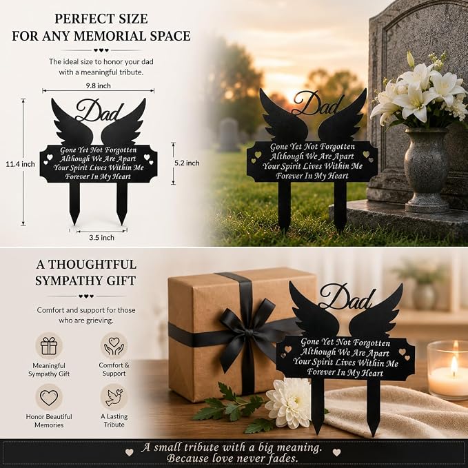 Grave Marker for Dad - Winged Memorial Metal Cemetery Stake, Outdoor Decoration for Father's Garden, Memorial Yard Stake for Dad