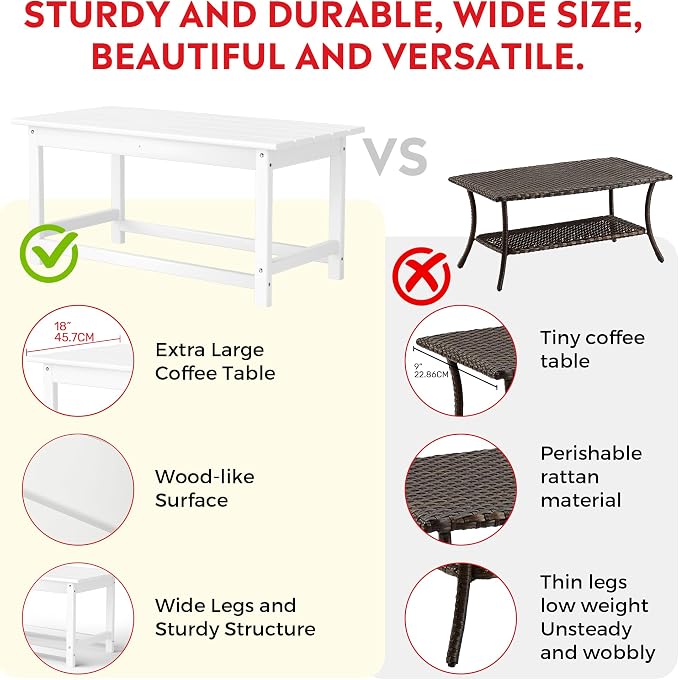 Costaelm Adirondack Conversation Table, HDPE Outdoor Drink Weather Resistant, Outdoor Patio Porch Accent Balcony Table for Pool, Seaside, Backyard, White