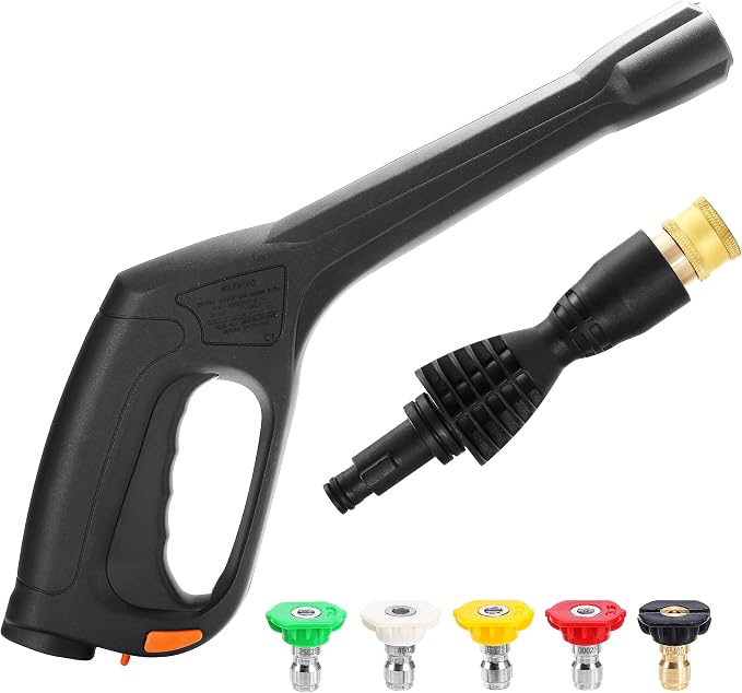 Pressure Washer Gun Kit with 5 Nozzles & Adapter – Locking Hose & Safety Trigger, Compatible with Portland Pulsar Powerwasher Taskforce Taskmaster ShopForce Electric Pressure Washers