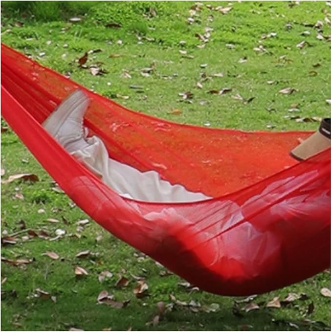 Portable Rayon Hammock Mesh Breathable Outdoor Travel Lightweight Tree Hanging Compact Easy to Install Hammock Comfortable(Rojo)