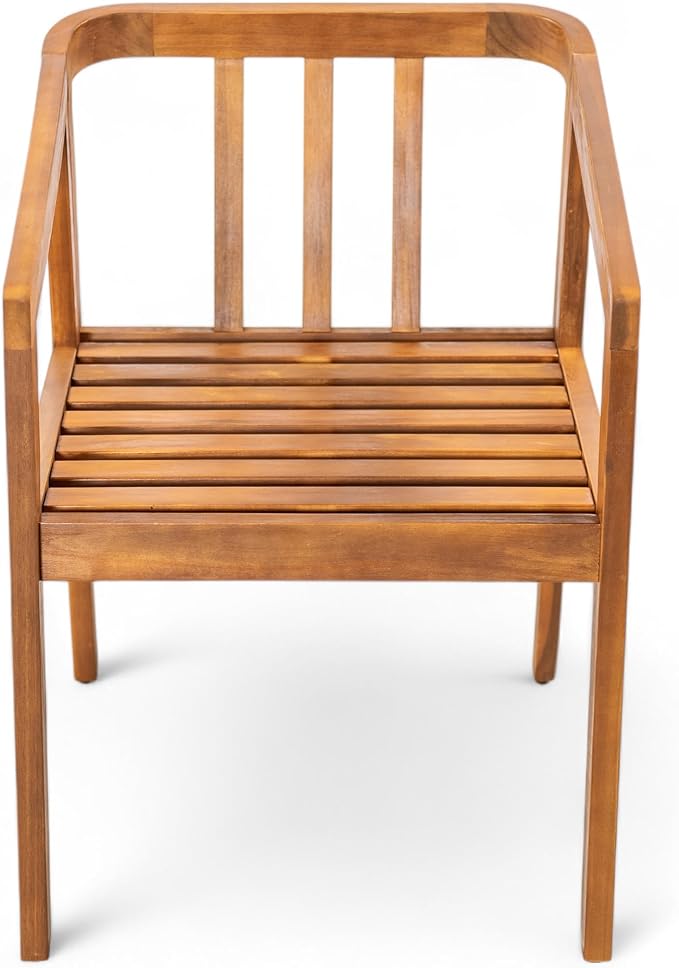 Christopher Knight Home Linda Patio Acacia Wood Dining Table Set for 4, Outdoor Rectangular Dinner Table and Chairs Set with Slatted Panel Design, Outdoor Furniture Set for Garden, Natural