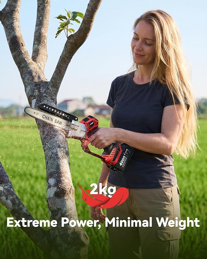 2-in-1 Cordless Pole Saw & Mini Chainsaw, 8-inch Brushless Chainsaw with 2*4000mAh Batteries and a Telescopic Pole Extendable to 15ft, Power Electric Polesaw for Tree Cutting & Branch Trimming
