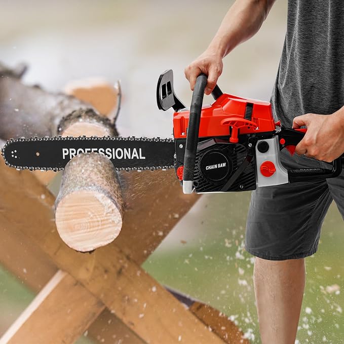Gas Powered Chainsaw, 2-Stroke 58CC 2KW 18Inch Handheld Cordless Petrol Chain Saw Power Head Gas Powered Chainsaw Portable Gasoline Chain Saw for Garden Pruning, Forest Logging (18In 58CC 2KW)