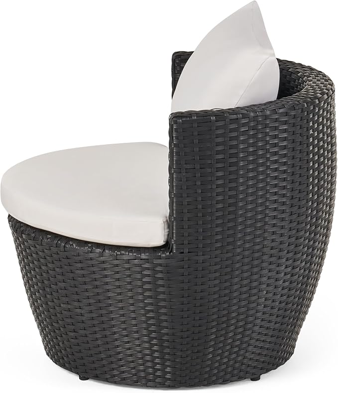 Merax Patio Furniture Set of 3, Outdoor PE Rattan Wicker Chairs with Cushion & Glass Coffee Table for Balcony Garden Front Porch, Patio Conversation Sets for 2, Sturdy Aluminum Frame, Black+Ivory