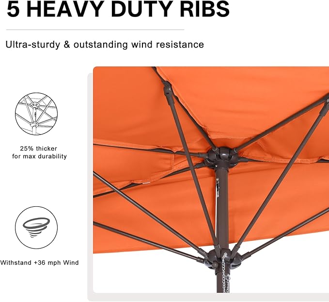 ABCCANOPY Patio Umbrella 11FT - Outdoor Half Umbrellas for Patio, Backyard, Garden, Deck (Orange)