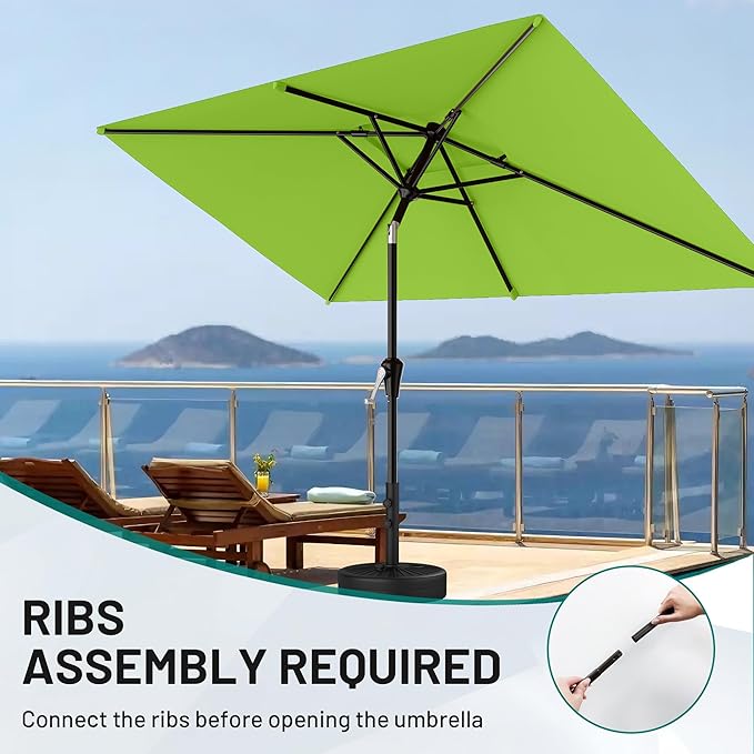 AreShark 6.5'x10' 2 Tiers Rectangular Patio Umbrella - Outdoor Umbrella Waterproof UV Protection, Market Table Umbrella w/Push Button Tilt for Pool, Lawn, Balcony(Apple Green)