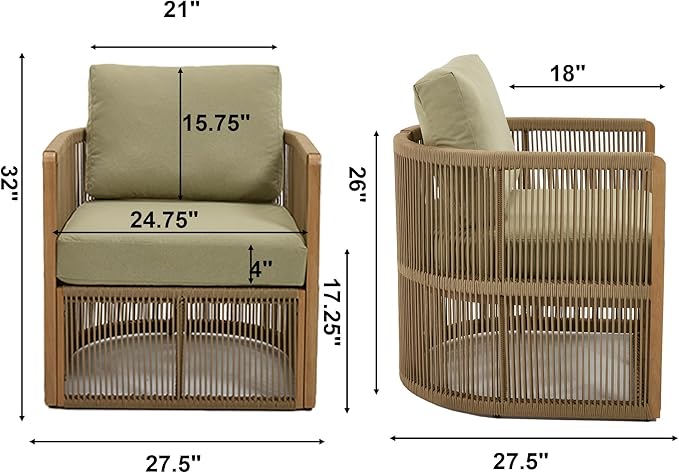 Aluminum Outdoor Dining Chairs, Olefin Rattan Patio Dining Chairs Set of 2, Modern Accent Chair with Highback, All Weather Rust Resist Armchair, Outdoor Patio Sofa Couch for Yard/Garden, Green