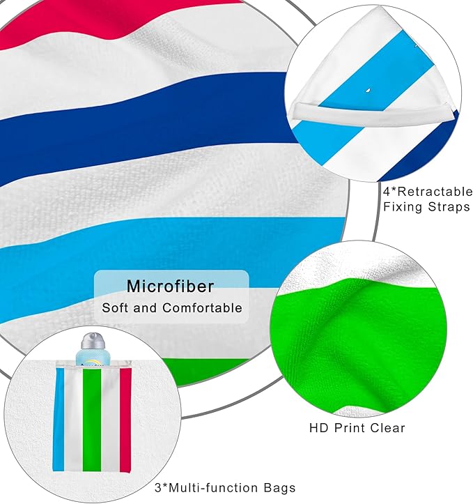 2-Pack Lounger Towel Cover with 3 Pockets, Chaise Durable Horizontal Striped Cover for Pool, Beach, Garden & Outdoor Use, 85x30 Inch, Blue Green Red Design
