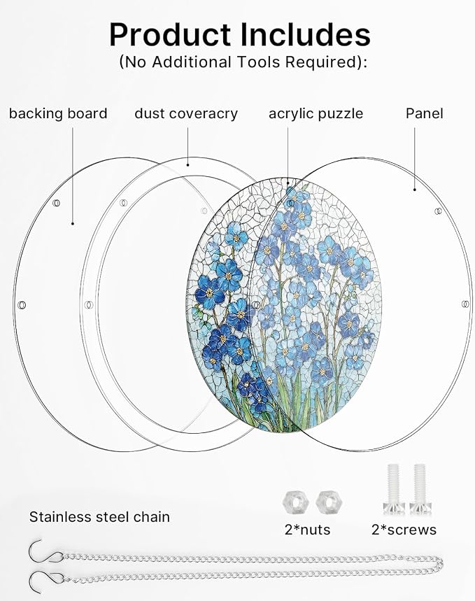 Acrylic Suncatcher Puzzle, Azure Bloom Whisper-7.4 in | DIY Suncatcher Puzzle Kits for Adults, Acrylic Jigsaw Puzzle Suncatcher, Garden&Window Hanging Decor, Unique Gift