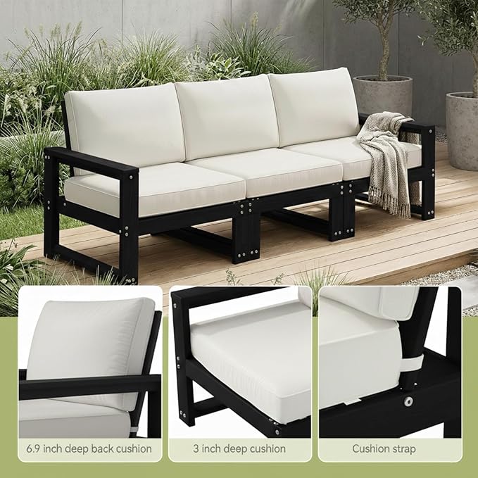 Patio Furniture Set, HDPE Sectional Outdoor Conversation Sets, 7-Piece Outdoor Couch Set with Deep Cushions, All-Weather Patio Sofa Set for Garden, Backyard, Porch, Black