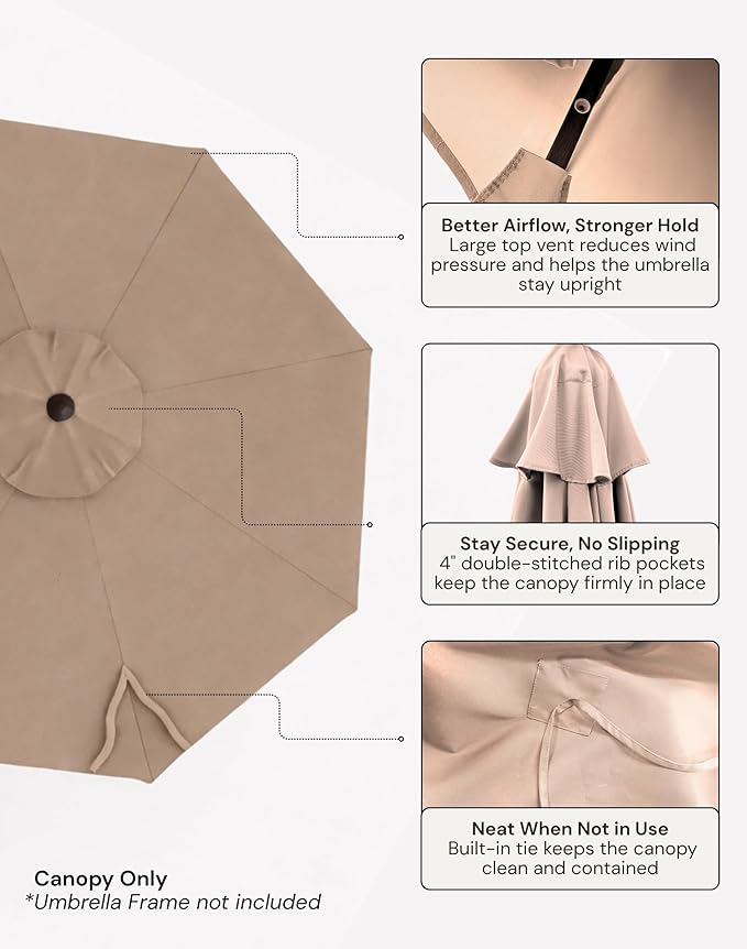 Formosa Covers Replacement Umbrella Canopy for 10ft 8 Rib Hanging Offset Cantilever Market Outdoor Patio Shades in Red Ribs Length 58" to 60" (Canopy Only)