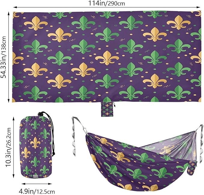 Hammocks for Outside Mardi Gras Elements Camping Hammock Portable Hammocks with Tree Straps and Carry Bag Camping Accessories for Hiking Beach Outdoor