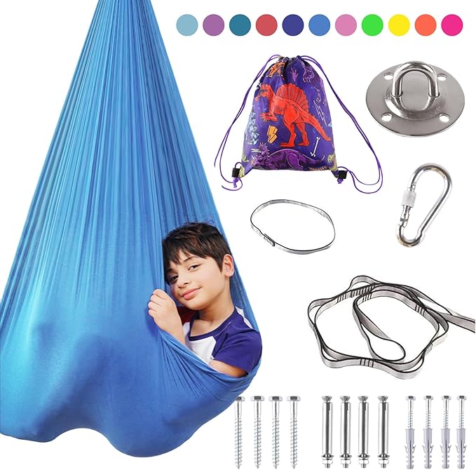 Indoor Therapy Sensory Swing for Kids, Special Needs Joy Cuddle Ceiling Snuggle Swings, Outdoor Room Adjustable Fabric Hammock for Children Child Teens Autism, ADHD, Aspergers, Sensory Integration