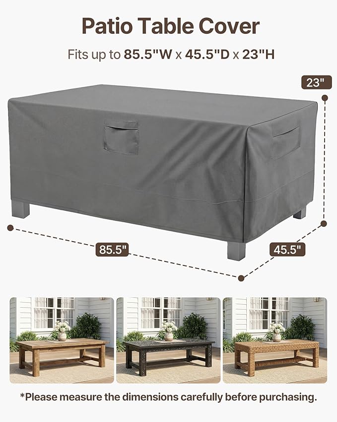 Vailge Rectangular/Oval Patio Table Cover, Heavy Duty Waterproof Outdoor Lawn Patio Furniture Covers, X-Large Grey