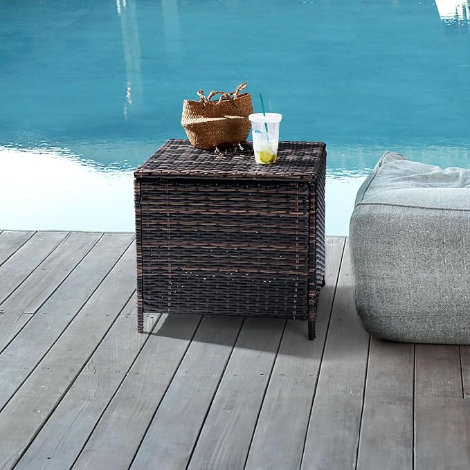 Outdoor Wicker Side Table with Storage Patio Rattan End Table, Small Storage Rattan Wicker Table, Resin Coffee Table, for Garden Porch Deck Living Room Backyard (Square)