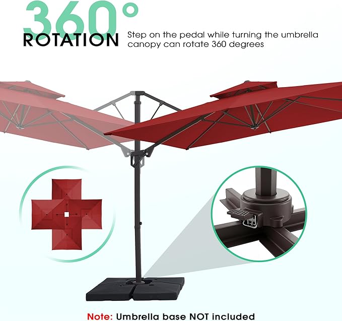 JEAREY 10ft 2-Tier Cantilever Patio Umbrella, Large Square Outdoor Offset Umbrella with Double Top Vent and 360-degree Rotation for Garden, Deck, Pool, Patio, Red