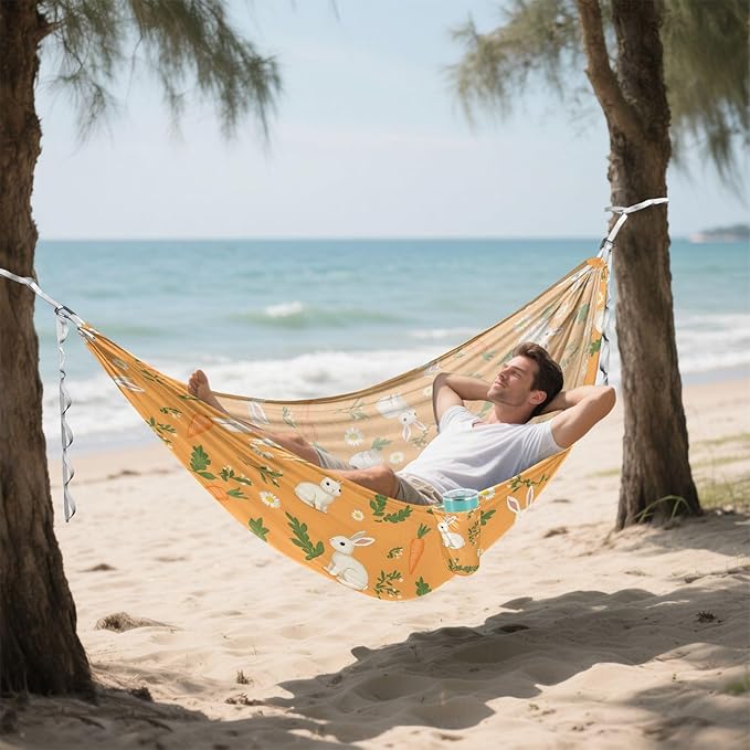 Camping Hammock Outdoor Hammocks for Outside Rabbit Carrot Orange Beach Trees Portable Lightweight with Pockets Tree Straps Indoor