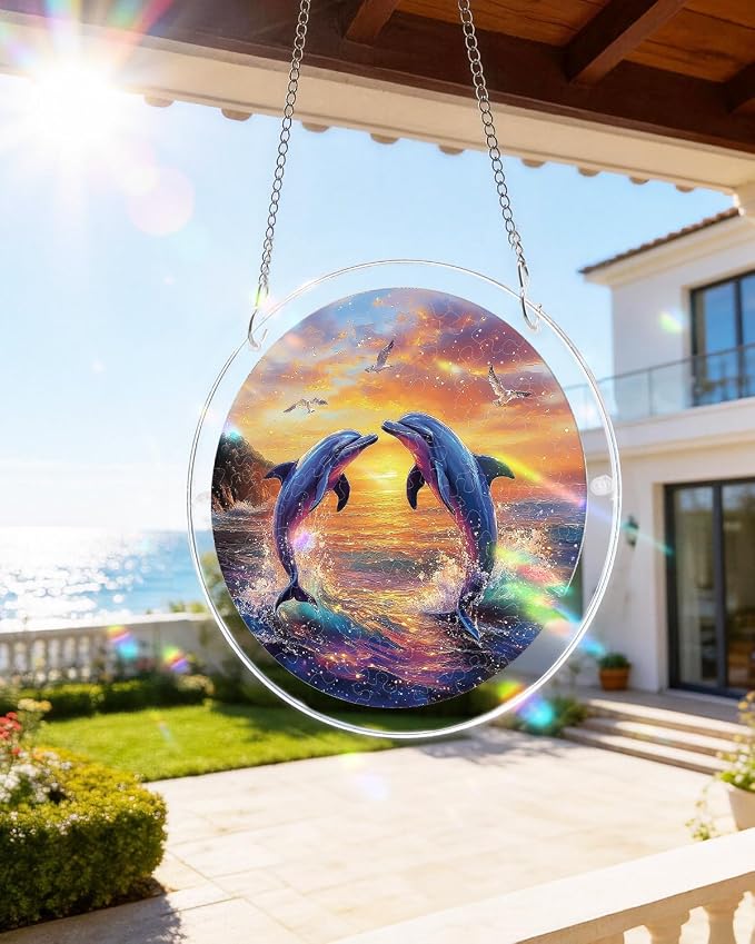 Acrylic Puzzle Suncatcher 83 Pieces, Dolphin Love Song Sun Catchers Puzzle, DIY SunCatchers Puzzles Window Hanging, Home & Garden Decor, Gifts for Family and Friends, 7.4 in