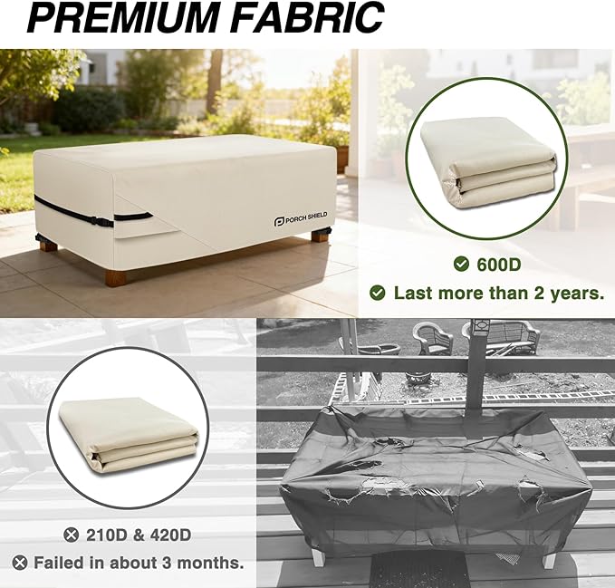 Porch Shield Patio Coffee Table Cover - Waterproof Outdoor Furniture Rectangular Small Table Covers 48 x 26 inch, Beige