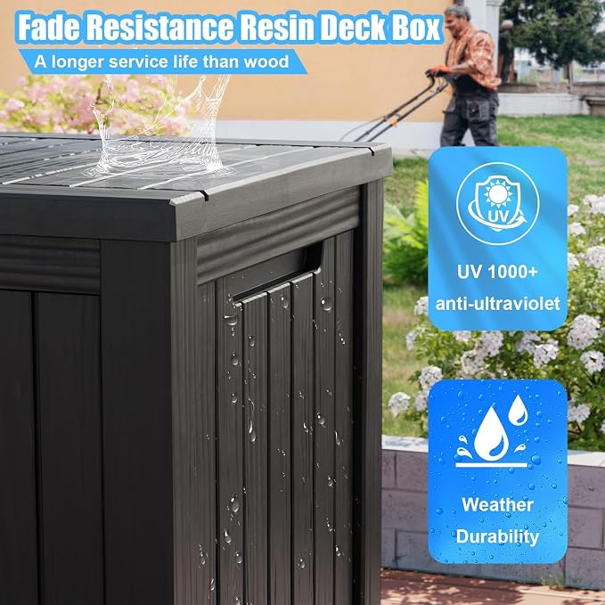 200 Gallon Outdoor Storage Deck Box, Large Storage Organizer for Patio Furniture Accessories, Garden Tools, Indoor Storage for Cushion, Black