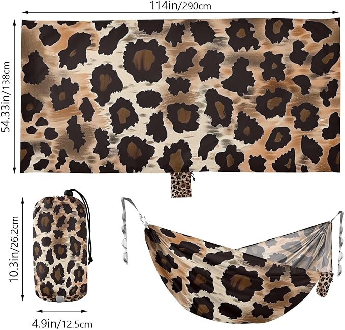 Leopard Print 330lb Capacity Camping Hammocks with Tree Straps Cloth Hammock for Patio Backyard Lounge Base Bases para hamacas para adultos