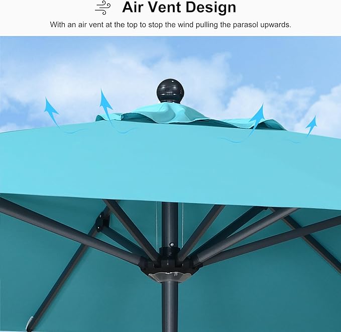 PURPLE LEAF 10' x 10' Square Patio Umbrella Outdoor Table Umbrella Aluminum Frame Market Umbrella Sun Umbrella with 8 Sturdy Ribs for Garden Deck Lawn Pool Turquoise Blue