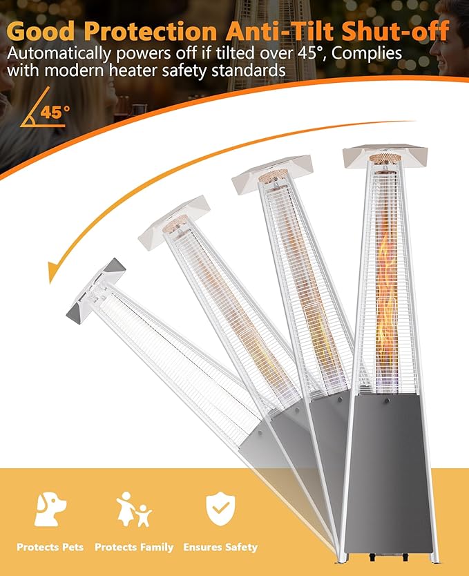 HUGROVE Pyramid Patio Heater, 48,000 BTU Rapid Heating Outdoor Propane Heater With Wheels and Weatherproof Cover, Triple Protection System for Patio, Backyard, Garden, Pool