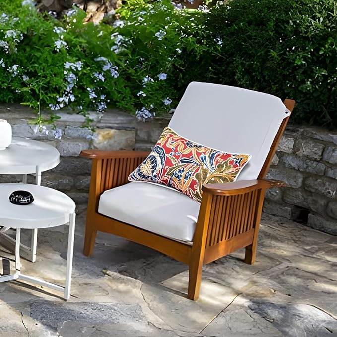 JMGBird Water-Resistant Outdoor Pillows Set of 2, 12x20 inch Durable Red with Pomegranate Flower Pattern Throw Pillows with Inserts for Patio Furniture