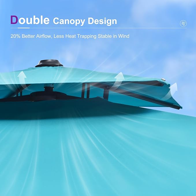 PURPLE LEAF 11FT Cantilever Outdoor Umbrellas Large Patio Umbrella Hanging Double Top Square Offset Umbrella with 360°Rotation Tilting Umbrella Outdoor Patio, Turquoise Blue