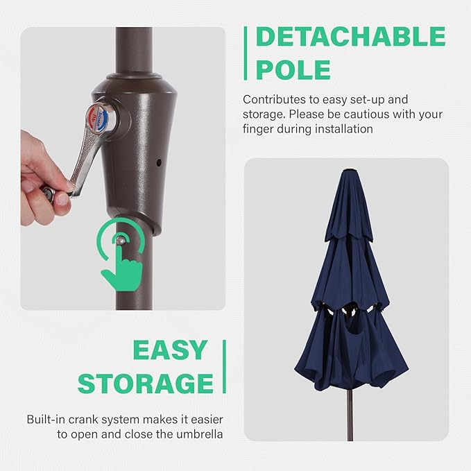 JEAREY 9FT 3 Tier Patio Umbrella Outdoor Market Umbrella Table Umbrellas with 8 Ribs 1.5 Pole Push Button Tilt and Crank UV Protection for Garden,Navy