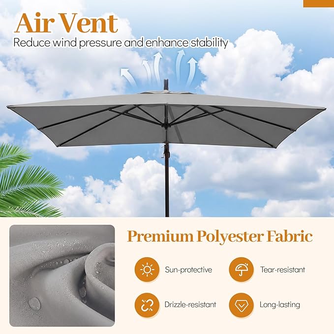 Tangkula 8x8 FT Patio Umbrella with Base Included, Square Offset Cantilever Outdoor Umbrella with 360 Degree Rotation, Crank Handle, Sandbags, 8 Ribs for Pool Deck Garden Backyard