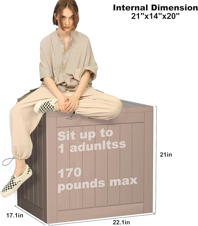 30 Gallon Waterproof Outdoor Resin Deck Box with Lockable Lid, Minimalist Wood Grain Pattern, Easy Assembly Features and Convenient Handles For Cushion, Pillows and other Patio Furniture (Grey)