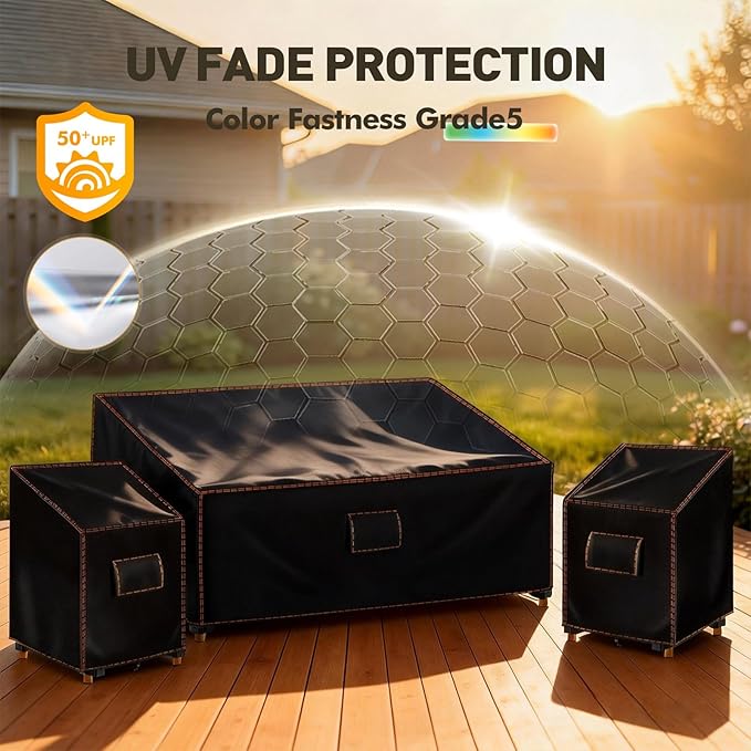 3 PCS Patio Furniture Covers Sets, 420D Waterproof Outdoor Chair Covers and Sofa Cover, Fits Outdoor Loveseat 58"W x 32"D x 31"H and Chairs 32"W x 35"D x 33"H, Triple Windproof and Anti-UV, Black