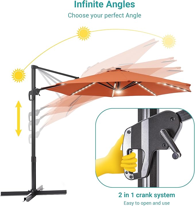 FLAME&SHADE 11 ft Cantilever Offset Patio Umbrella, Large Heavy Duty Outdoor Patio Umbrella Aluminum 360° Rotation Round Outdoor Umbrella for Deck,Pool,Backyard