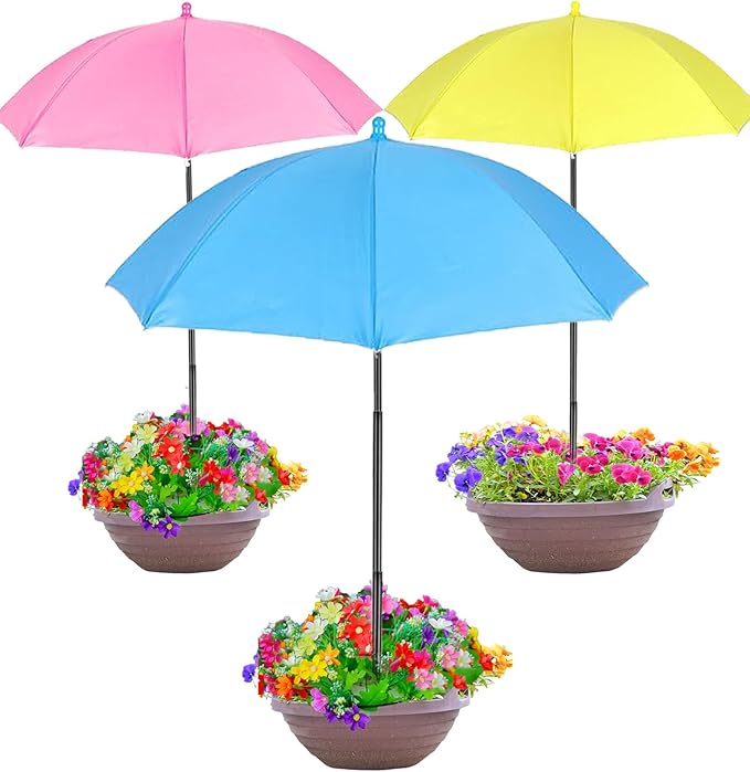 SHEING Plant Umbrellas for Outdoor Plants, 3 Pack 35.4” Extra Wide Canopy, 47.2” Tall Plant Shade Umbrella for Potted Plants, Flowers & Garden Beds, 3 Colors