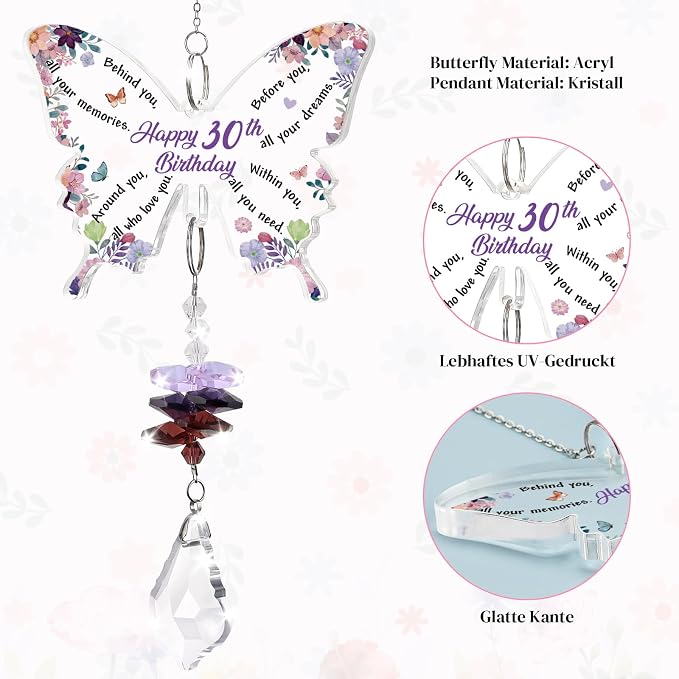 Funnli 30th Birthday Gifts for Women Her Crystal Suncatcher | 30th Birthday Decorations for Woman, 30 Year Old Bday Gift for Friends Sister Mom Grandma Window Hangings Home Decoration