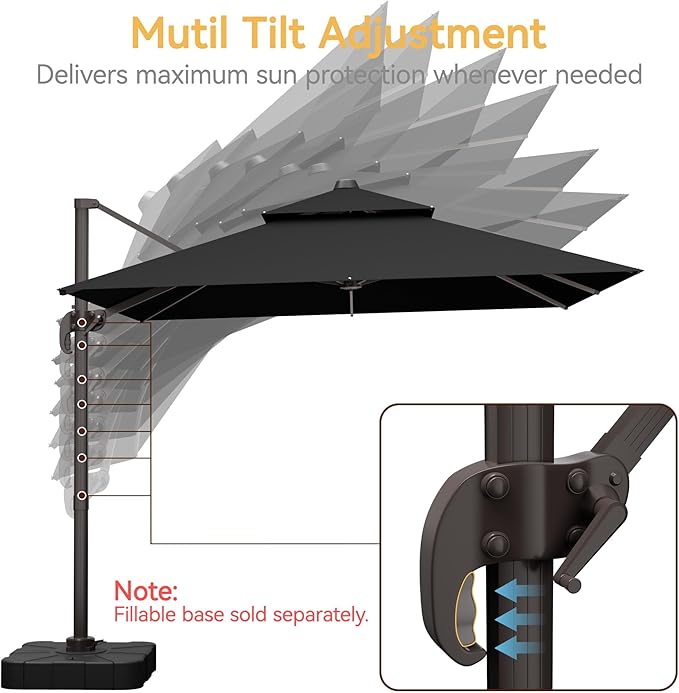 10x13 FT Patio Umbrella, Large Cantilever Rectangular Double Top Heavy Duty Offset Umbrellas with 360° Rotation, Outdoor shade for Garden Deck Pool Patio, Black