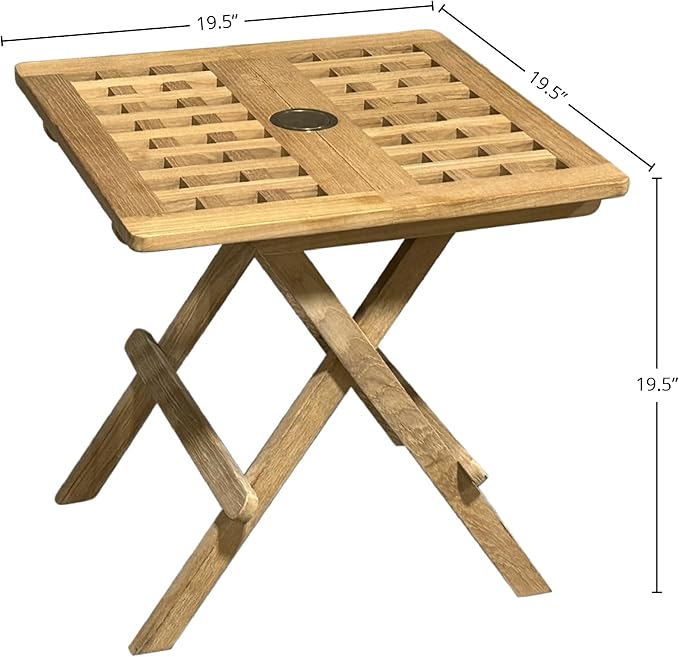 Breezy Teak Side Table with Umbrella Hole, Natural