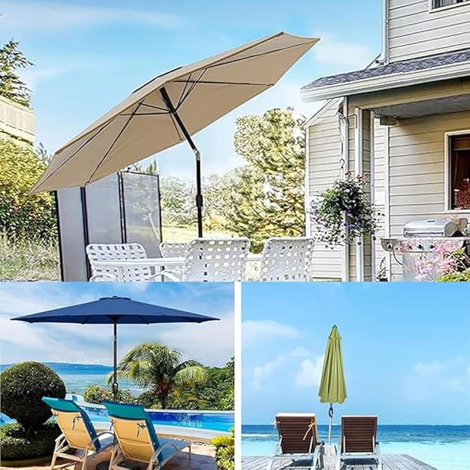 7ft/9ft/10ft Parasol Umbrella Canopy Replacement, Patio Umbrella Replacement Cover, 8 Ribs/6 Ribs Parasol Top Replacement Cloth(Champagne,300cm/10ft-6ribs)