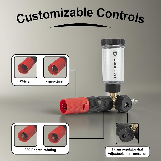 Raincovo Pure Pro Foam Cannon for Pressure Washer, Adjustable Nozzle with 1/4” Quick Connector, Power Washer Soap Cannon for Car Detail, Additional 1.1mm Orifice Nozzle