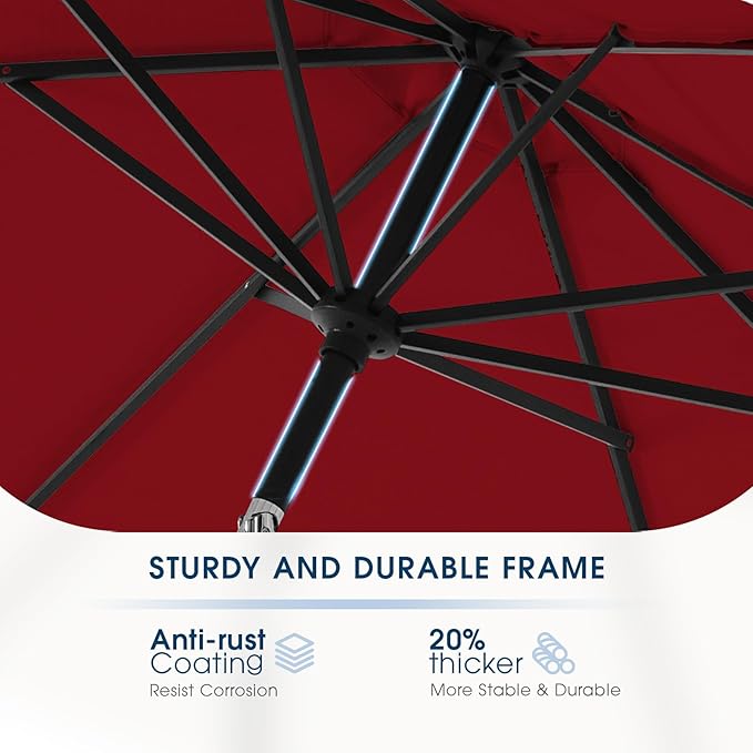 wikiwiki 9FT Patio Umbrella with Base, Outdoor Umbrellas with Base Included, 8 Sturdy Ribs, Waterproof Fade Resistant POLYESTER DTY Canopy for Deck, Lawn, Garden, Backyard & Pool, Burgundy Red