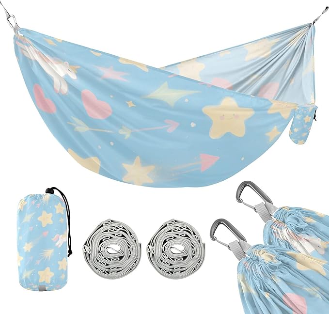 A Cute Cartoon White Unicorns 330lb Capacity Hammocks for Camping with Portabl Carry Bag Swing Hammock for Outside Camping Essentials Silla colgante para Patio Exterior