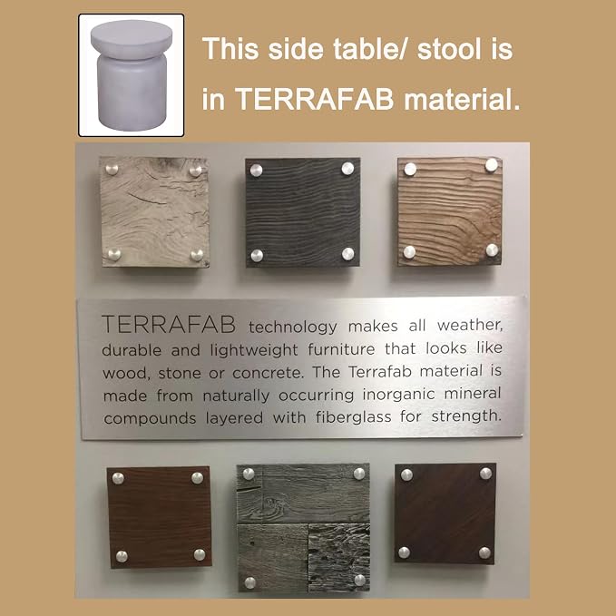Afterglow Terrafab Concrete Look Side Table End Table Natural Decorative Garden Stools for Living Room Bedroom Patio Home Decor, Size: Ф14.6”* 17”H, Grey