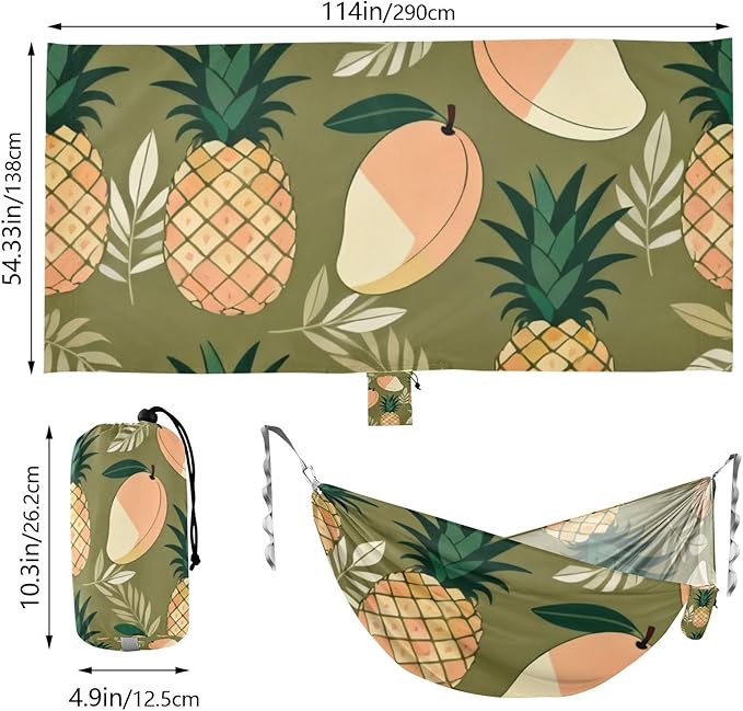 Tropical Fruits Outdoor Hammock with Tree Straps for Outside Patio Garden