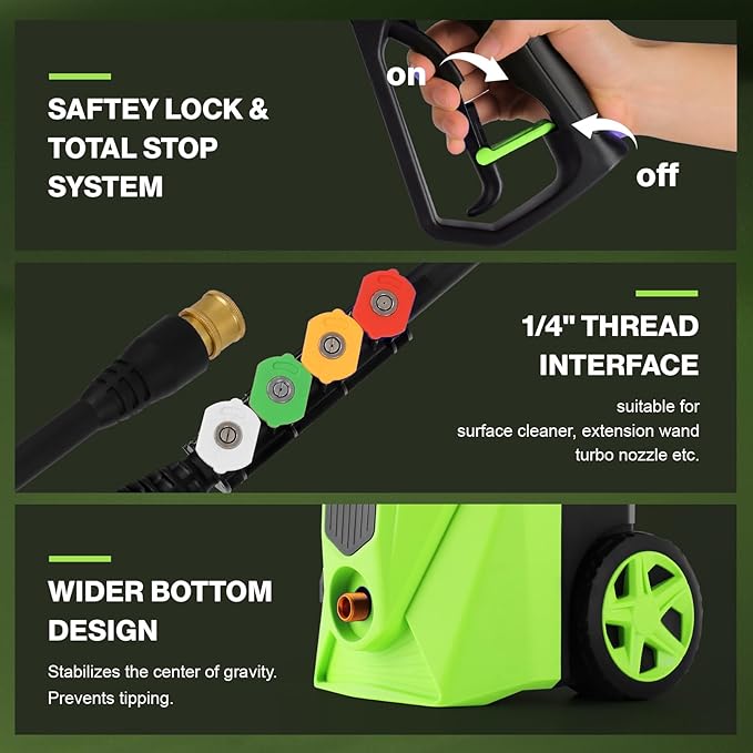 Electric Pressure Washer 5000PSI 2.8GPM Portable Power Washer with 33FT Hose Reel, 4 Nozzle Set for Home/Cars/Fences/Windows, Green