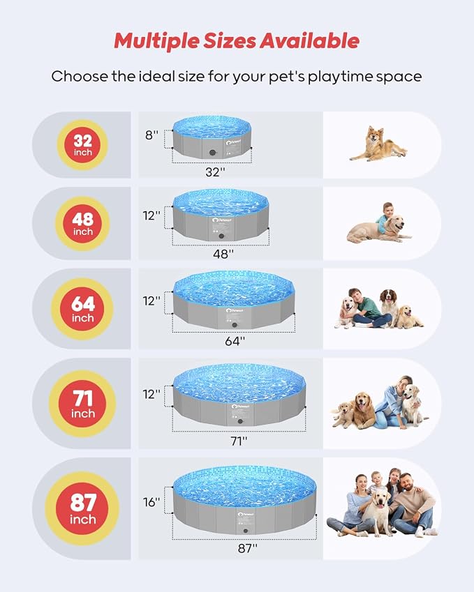 Peteast Foldable Dog Pool with 2 Flying Disks, Durable Hard Plastic Dog Swimming Pools for Large Dogs, Collapsible Pet Pool for Backyard & Indoor, Ideal Kiddie Pools for Dogs and Kids, 48 in