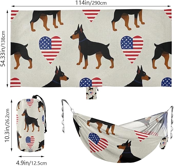 4th of July Independence Day Brown Doberman 330lb Capacity Outdoor Hammock Tree Hammock for Outside Patio Garden hamaca para Patio Exterior