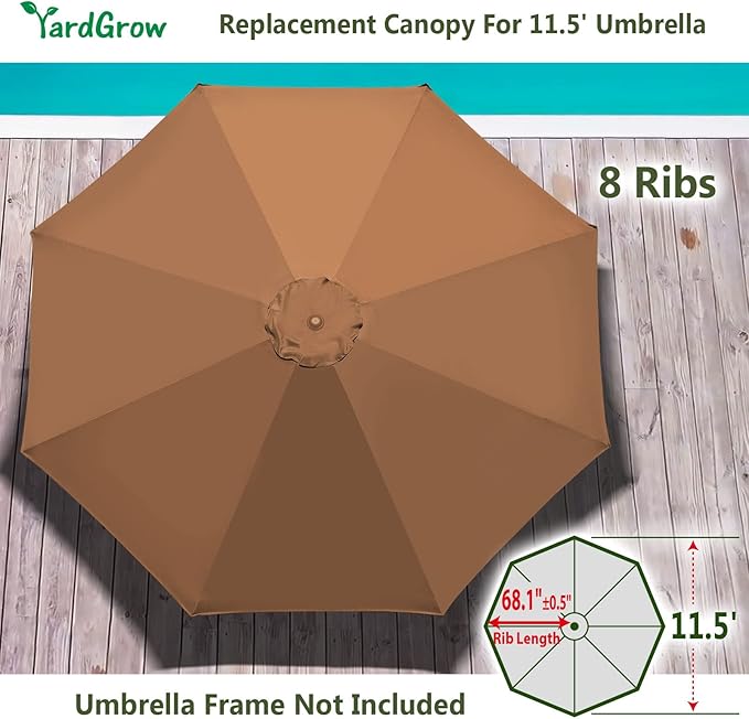 YardGrow 11.5ft 8 Ribs Umbrella Canopy Replacement for Patio Umbrella, Frame NOT Included, Umbrella Replacement Canopy ONLY