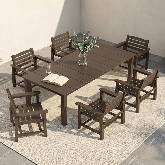 9-Piece Outdoor Dining Set with Aluminum Frame for 8,Brown | HDPE material, 2" umbrella hole, patio table and chairs, ideal for yard, lawn, garden, balcony, deck, poolside